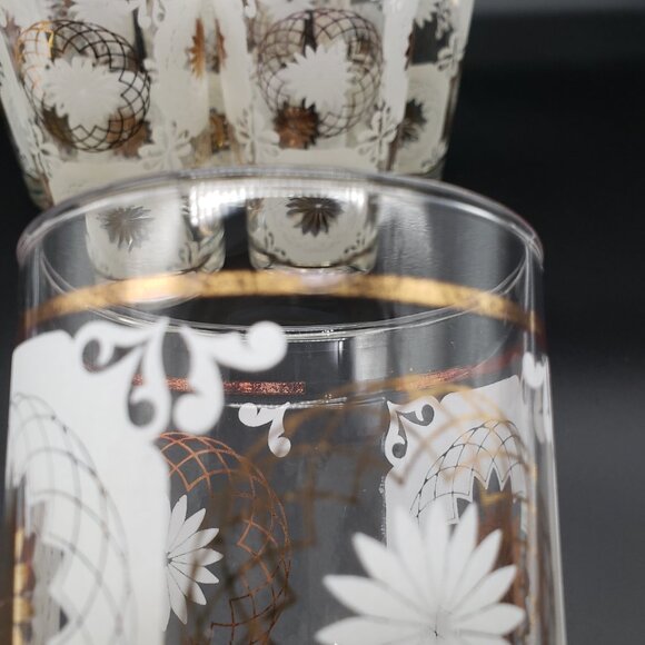 Libbey Frosted Daisy Gold Highball Glass Set 6 Vintage Mid Century Barware - Picture 7 of 14